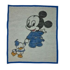 Vintage 80's Biederlack Baby Blanket Mickey Mouse Donald Duck USA Made Kid Throw
